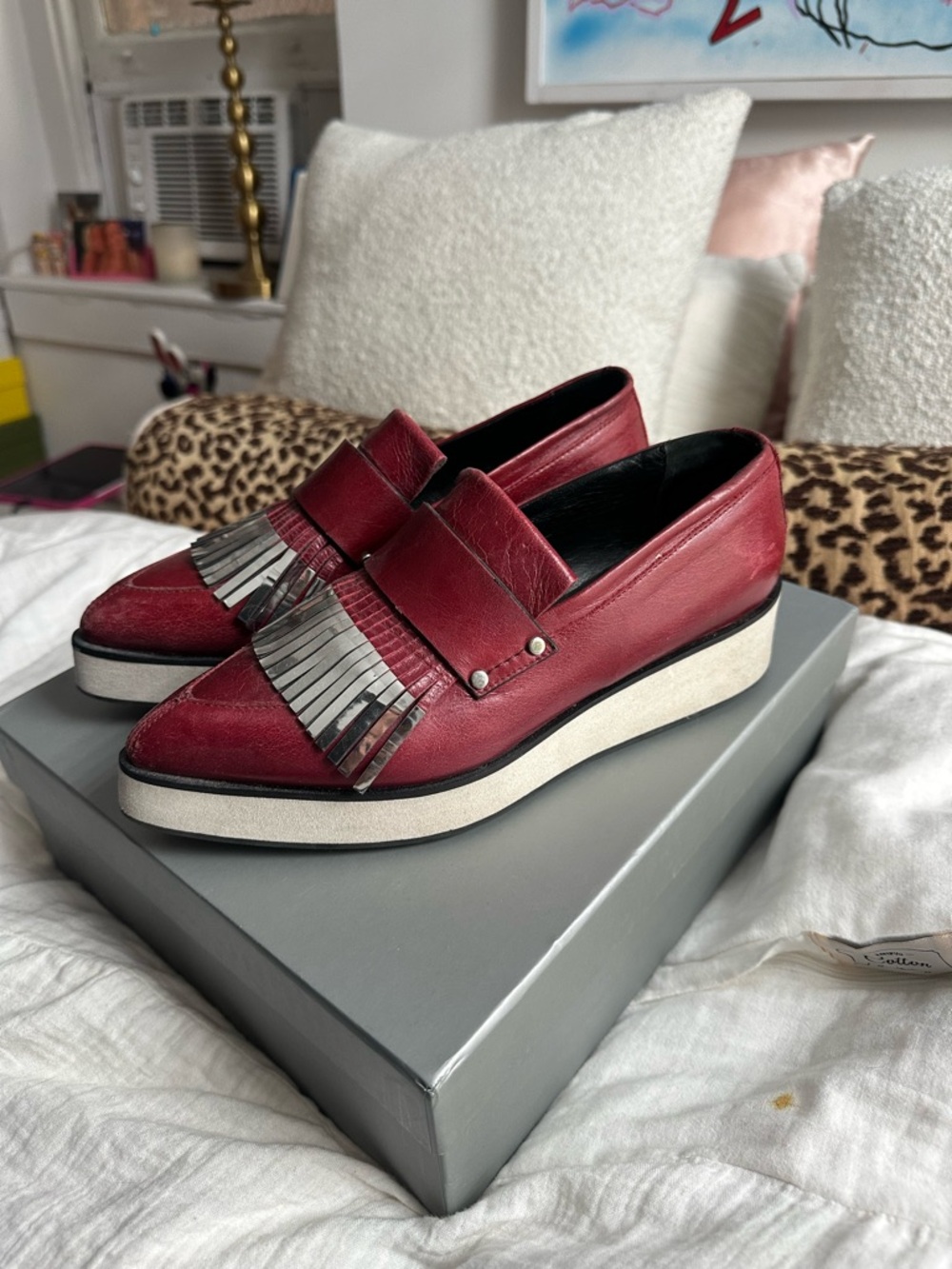 Alexander McQueen Burgundy Leather Kiltie Loafers